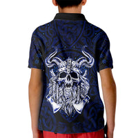 Vikings Skull Kid Polo Shirt with Horned Helmet, Blue Axes and Runes Norse Warrior Tribute - Wonder Print Shop