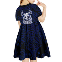 Vikings Skull Kid Short Sleeve Dress with Horned Helmet, Blue Axes and Runes Norse Warrior Tribute - Wonder Print Shop