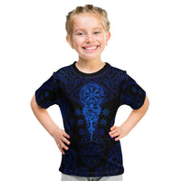 Vikings Skull Kid T Shirt with Horned Helmet, Blue Axes and Runes Norse Warrior Tribute - Wonder Print Shop