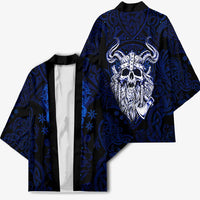 Vikings Skull Kimono with Horned Helmet, Blue Axes and Runes Norse Warrior Tribute - Wonder Print Shop