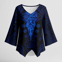 Vikings Skull Kimono Sleeve Blouse with Horned Helmet, Blue Axes and Runes Norse Warrior Tribute - Wonder Print Shop