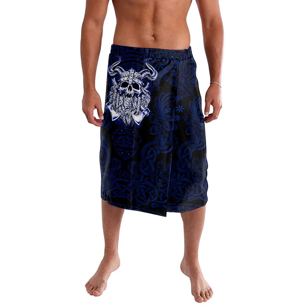 Vikings Skull Lavalava with Horned Helmet, Blue Axes and Runes Norse Warrior Tribute - Wonder Print Shop