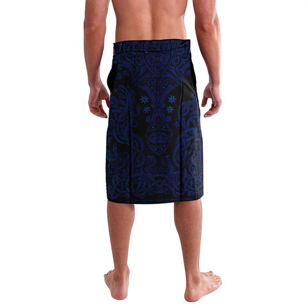 Vikings Skull Lavalava with Horned Helmet, Blue Axes and Runes Norse Warrior Tribute - Wonder Print Shop