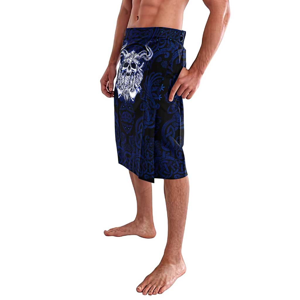 Vikings Skull Lavalava with Horned Helmet, Blue Axes and Runes Norse Warrior Tribute - Wonder Print Shop