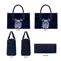 Vikings Skull Leather Bag with Horned Helmet, Blue Axes and Runes Norse Warrior Tribute - Wonder Print Shop