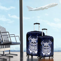 Vikings Skull Luggage Cover with Horned Helmet, Blue Axes and Runes Norse Warrior Tribute - Wonder Print Shop