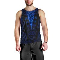 Vikings Skull Men Tank Top with Horned Helmet, Blue Axes and Runes Norse Warrior Tribute - Wonder Print Shop