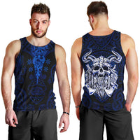 Vikings Skull Men Tank Top with Horned Helmet, Blue Axes and Runes Norse Warrior Tribute - Wonder Print Shop
