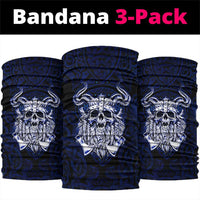 Vikings Skull Neck Gaiter with Horned Helmet, Blue Axes and Runes Norse Warrior Tribute - Wonder Print Shop