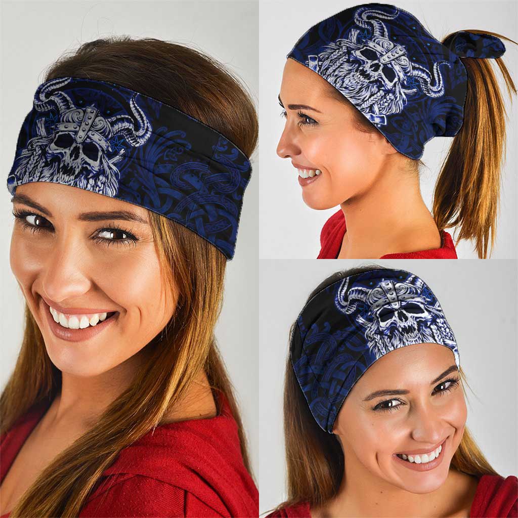 Vikings Skull Neck Gaiter with Horned Helmet, Blue Axes and Runes Norse Warrior Tribute - Wonder Print Shop