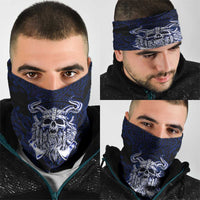Vikings Skull Neck Gaiter with Horned Helmet, Blue Axes and Runes Norse Warrior Tribute - Wonder Print Shop