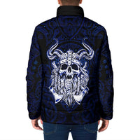 Vikings Skull Padded Jacket with Horned Helmet, Blue Axes and Runes Norse Warrior Tribute - Wonder Print Shop