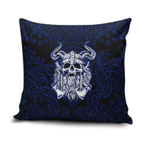 Vikings Skull Pillow Cover with Horned Helmet, Blue Axes and Runes Norse Warrior Tribute - Wonder Print Shop