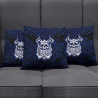 Vikings Skull Pillow Cover with Horned Helmet, Blue Axes and Runes Norse Warrior Tribute - Wonder Print Shop