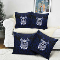 Vikings Skull Pillow Cover with Horned Helmet, Blue Axes and Runes Norse Warrior Tribute - Wonder Print Shop