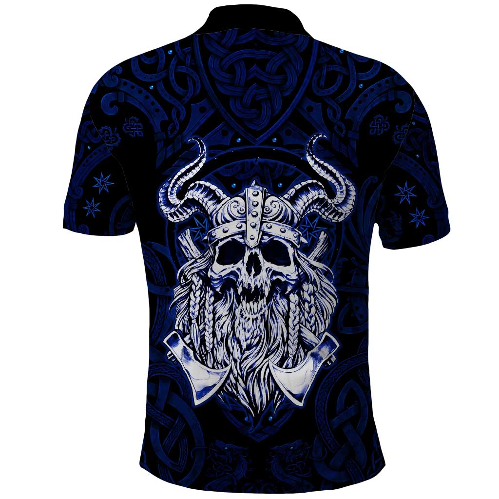 Vikings Skull Polo Shirt with Horned Helmet, Blue Axes and Runes Norse Warrior Tribute - Wonder Print Shop