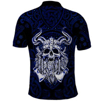 Vikings Skull Polo Shirt with Horned Helmet, Blue Axes and Runes Norse Warrior Tribute - Wonder Print Shop