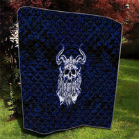 Vikings Skull Quilt with Horned Helmet, Blue Axes and Runes Norse Warrior Tribute - Wonder Print Shop