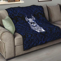 Vikings Skull Quilt with Horned Helmet, Blue Axes and Runes Norse Warrior Tribute - Wonder Print Shop