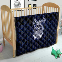 Vikings Skull Quilt with Horned Helmet, Blue Axes and Runes Norse Warrior Tribute - Wonder Print Shop