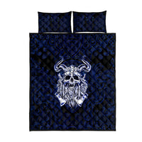 Vikings Skull Quilt Bed Set with Horned Helmet, Blue Axes and Runes Norse Warrior Tribute - Wonder Print Shop