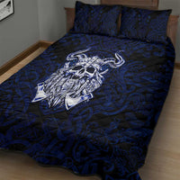 Vikings Skull Quilt Bed Set with Horned Helmet, Blue Axes and Runes Norse Warrior Tribute - Wonder Print Shop