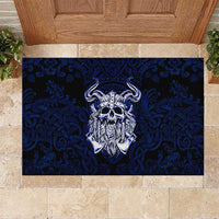 Vikings Skull Rubber Doormat with Horned Helmet, Blue Axes and Runes Norse Warrior Tribute - Wonder Print Shop