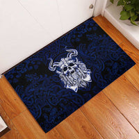 Vikings Skull Rubber Doormat with Horned Helmet, Blue Axes and Runes Norse Warrior Tribute - Wonder Print Shop