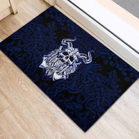 Vikings Skull Rubber Doormat with Horned Helmet, Blue Axes and Runes Norse Warrior Tribute - Wonder Print Shop