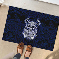 Vikings Skull Rubber Doormat with Horned Helmet, Blue Axes and Runes Norse Warrior Tribute - Wonder Print Shop