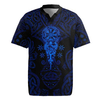 Vikings Skull Rugby Jersey with Horned Helmet, Blue Axes and Runes Norse Warrior Tribute - Wonder Print Shop