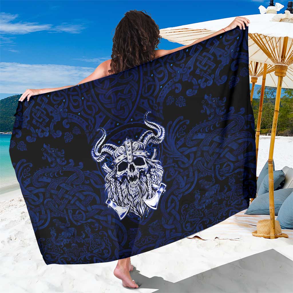 Vikings Skull Sarong with Horned Helmet, Blue Axes and Runes Norse Warrior Tribute - Wonder Print Shop