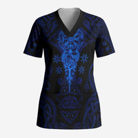 Vikings Skull Scrub Top with Horned Helmet, Blue Axes and Runes Norse Warrior Tribute - Wonder Print Shop