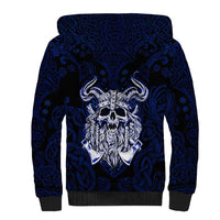 Vikings Skull Sherpa Hoodie with Horned Helmet, Blue Axes and Runes Norse Warrior Tribute - Wonder Print Shop