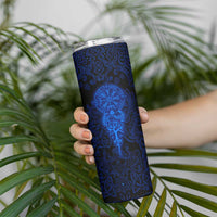 Vikings Skull Skinny Tumbler with Horned Helmet, Blue Axes and Runes Norse Warrior Tribute - Wonder Print Shop