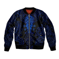 Vikings Skull Sleeve Zip Bomber Jacket with Horned Helmet, Blue Axes and Runes Norse Warrior Tribute - Wonder Print Shop