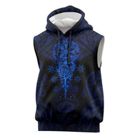 Vikings Skull Sleeveless Hoodie with Horned Helmet, Blue Axes and Runes Norse Warrior Tribute - Wonder Print Shop