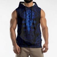 Vikings Skull Sleeveless Hoodie with Horned Helmet, Blue Axes and Runes Norse Warrior Tribute - Wonder Print Shop
