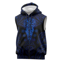 Vikings Skull Sleeveless Zip Hoodie with Horned Helmet, Blue Axes and Runes Norse Warrior Tribute - Wonder Print Shop