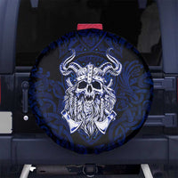 Vikings Skull Spare Tire Cover with Horned Helmet, Blue Axes and Runes Norse Warrior Tribute - Wonder Print Shop