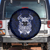Vikings Skull Spare Tire Cover with Horned Helmet, Blue Axes and Runes Norse Warrior Tribute - Wonder Print Shop