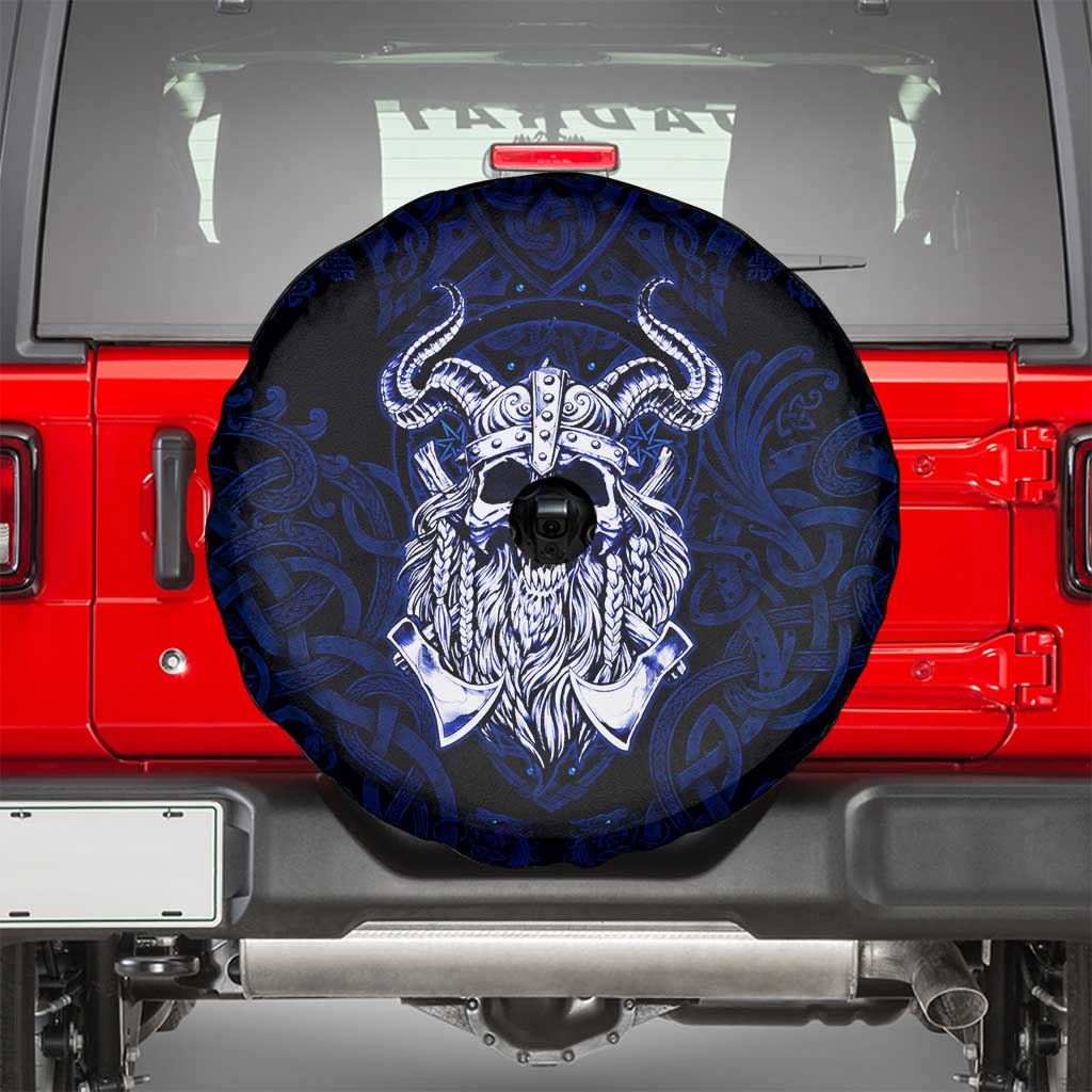 Vikings Skull Spare Tire Cover with Horned Helmet, Blue Axes and Runes Norse Warrior Tribute - Wonder Print Shop