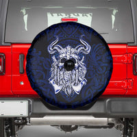 Vikings Skull Spare Tire Cover with Horned Helmet, Blue Axes and Runes Norse Warrior Tribute - Wonder Print Shop