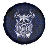 Vikings Skull Spare Tire Cover with Horned Helmet, Blue Axes and Runes Norse Warrior Tribute - Wonder Print Shop