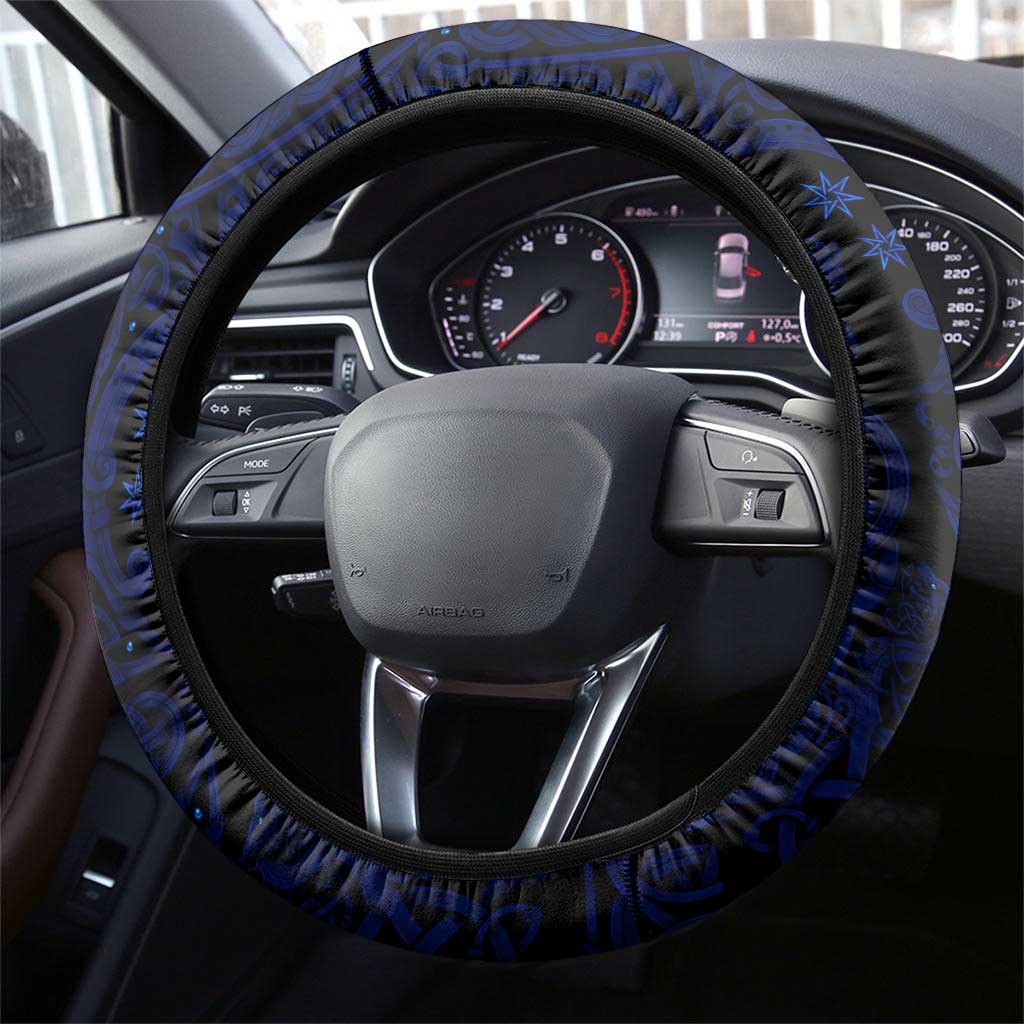 Vikings Skull Steering Wheel Cover with Horned Helmet, Blue Axes and Runes Norse Warrior Tribute - Wonder Print Shop