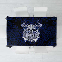 Vikings Skull Tablecloth with Horned Helmet, Blue Axes and Runes Norse Warrior Tribute - Wonder Print Shop