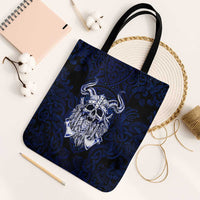 Vikings Skull Tote Bag with Horned Helmet, Blue Axes and Runes Norse Warrior Tribute - Wonder Print Shop