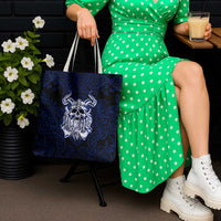 Vikings Skull Tote Bag with Horned Helmet, Blue Axes and Runes Norse Warrior Tribute - Wonder Print Shop