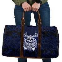 Vikings Skull Travel Bag with Horned Helmet, Blue Axes and Runes Norse Warrior Tribute - Wonder Print Shop