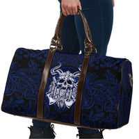 Vikings Skull Travel Bag with Horned Helmet, Blue Axes and Runes Norse Warrior Tribute - Wonder Print Shop